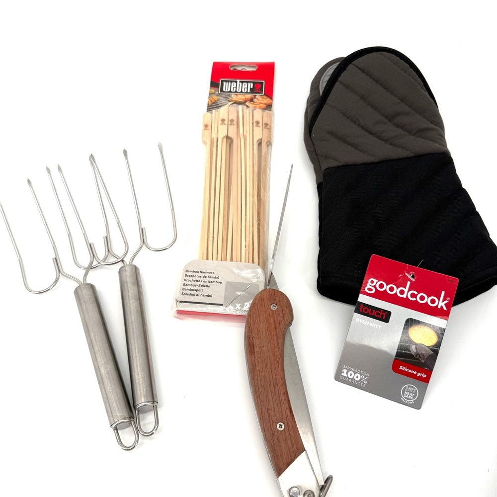 Lot of Kitchen & BBQ Grilling Set - Silver and Brown